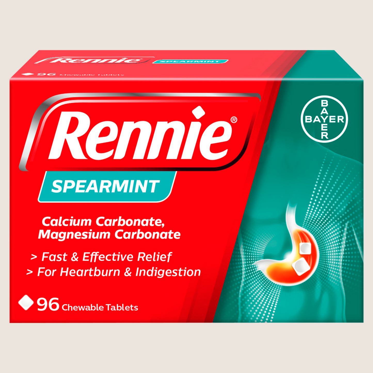 Rennie Spearmint 96 Chewable Tablets Gentle Formula
