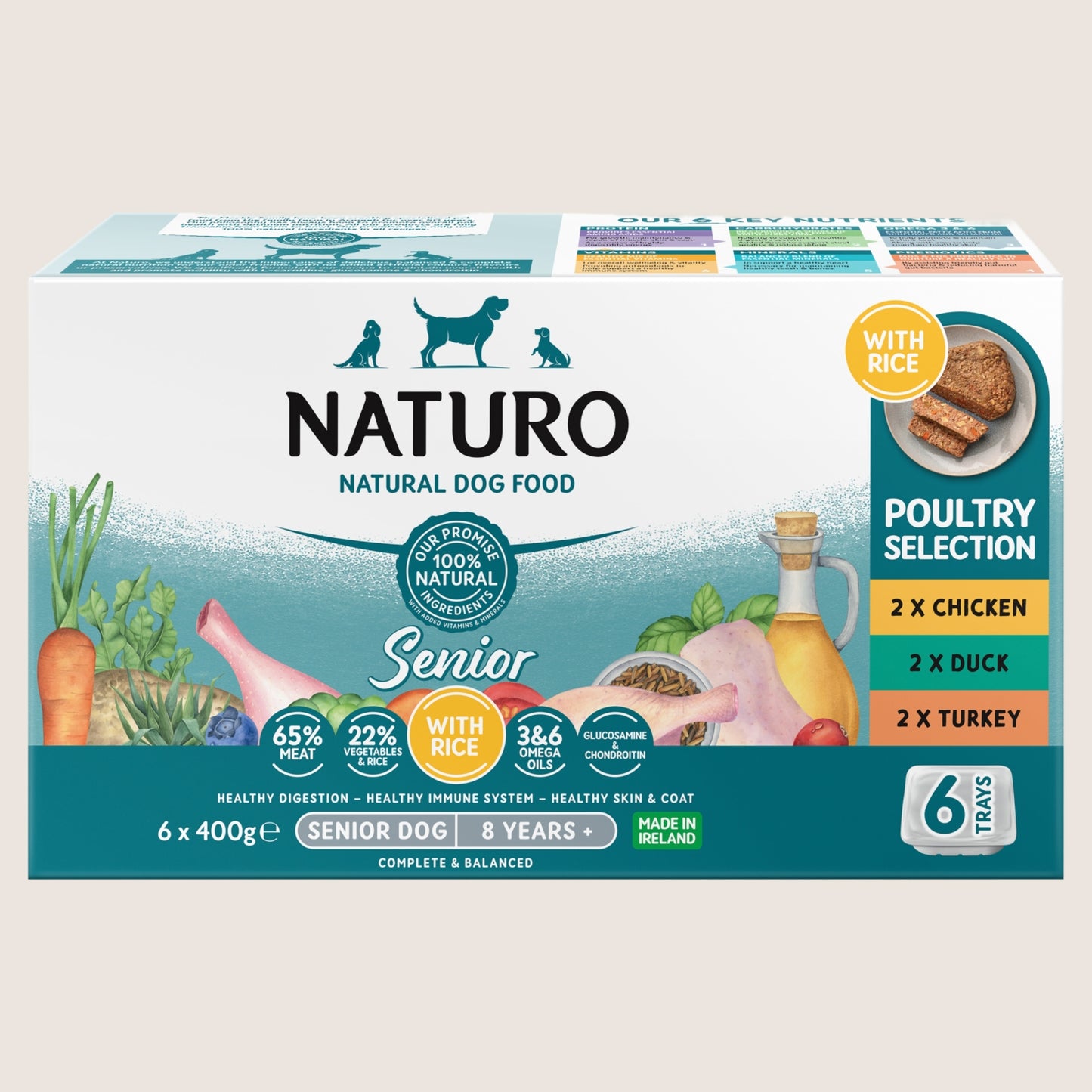 Naturo Natural Dog Food Senior Poultry Selection 8 Years + With Omega Oils 6 x 400g