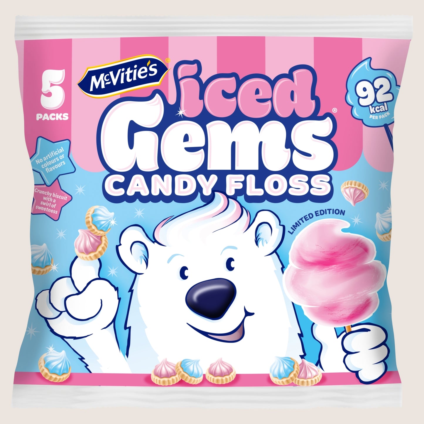 McVitie's Iced Gems Candy Floss Flavour Free From Artificial Additives 5 x 23g