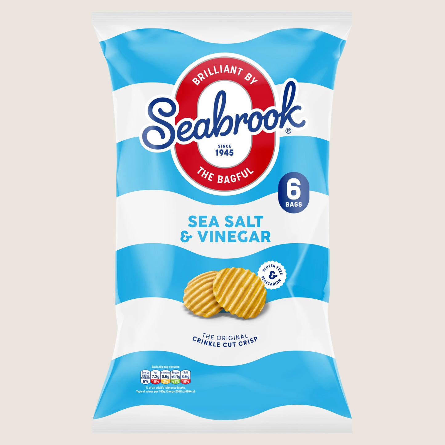 Seabrook Sea Salt & Vinegar Flavour The Original Crinkle Cut Crisp Gluten Free 6 x 25g
