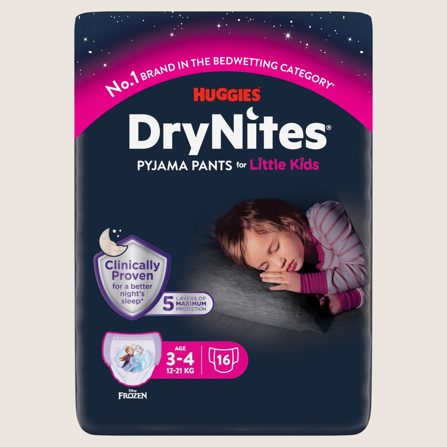 Huggies DryNites Bedwetting Pyjama Nappy Pants Girl 3-4yrs 16 Pants Gentle Formula