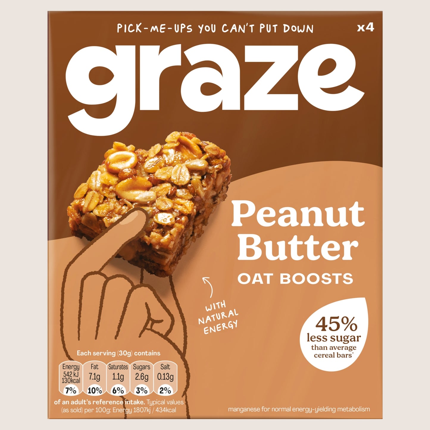 Graze Peanut Butter Oat Boosts Flapjacks Wholegrain Oats 4 x 30g