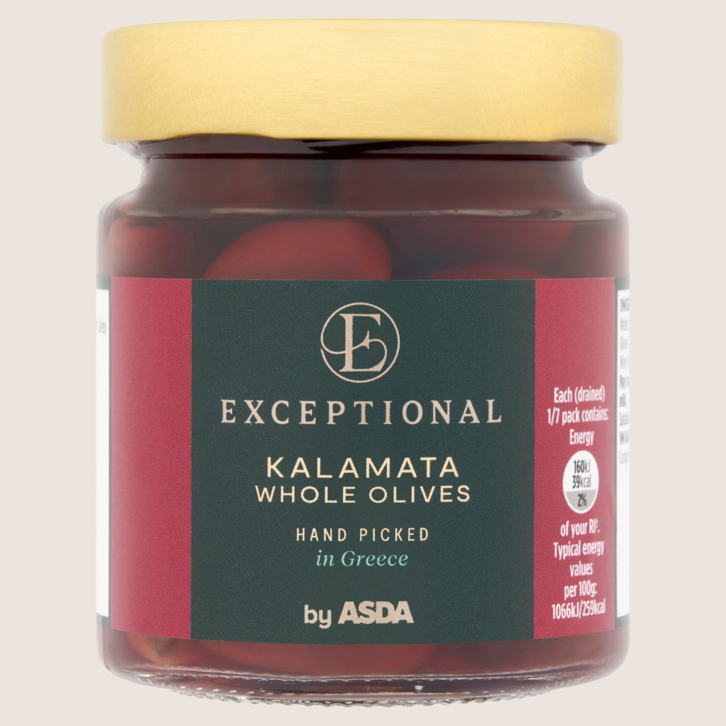 Exceptional by ASDA Kalamata Whole Olives No Artificial Additives 200g