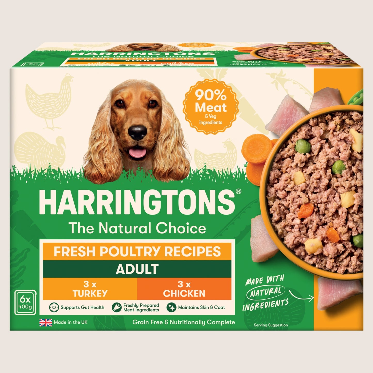 Harringtons Adult Complete Wet Dog Food – Fresh Poultry Recipes with Potato & Veg, Free Grain Free 6x400g