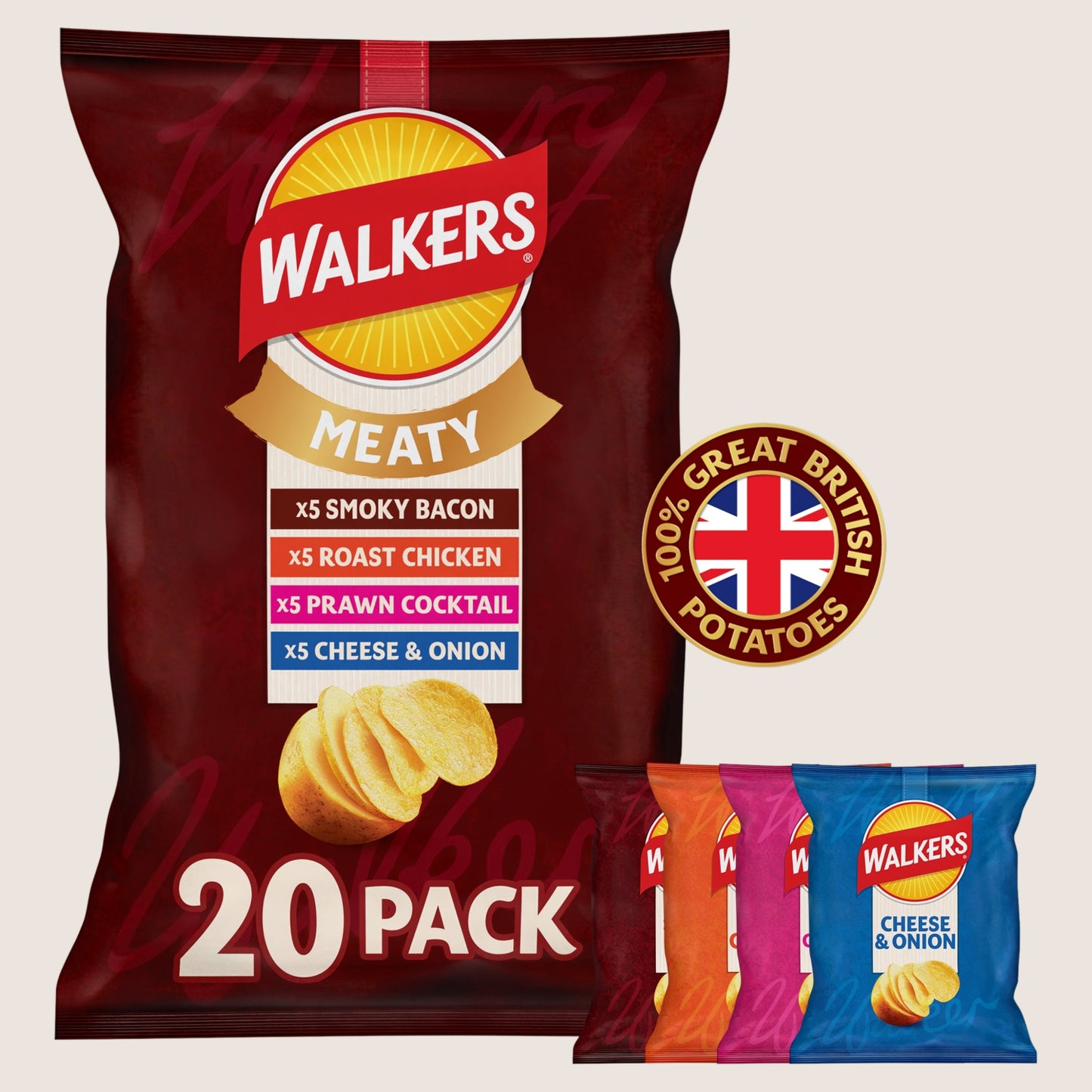 Walkers Meaty Variety Crisps No Artificial Additives 20 x 25g