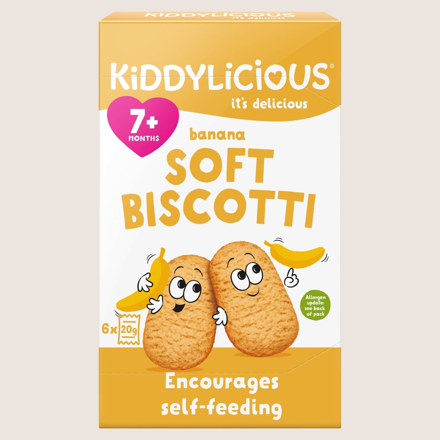 Kiddylicious Banana Soft Biscotti 7+ Months Free From Artificial Additives 6 x 20g
