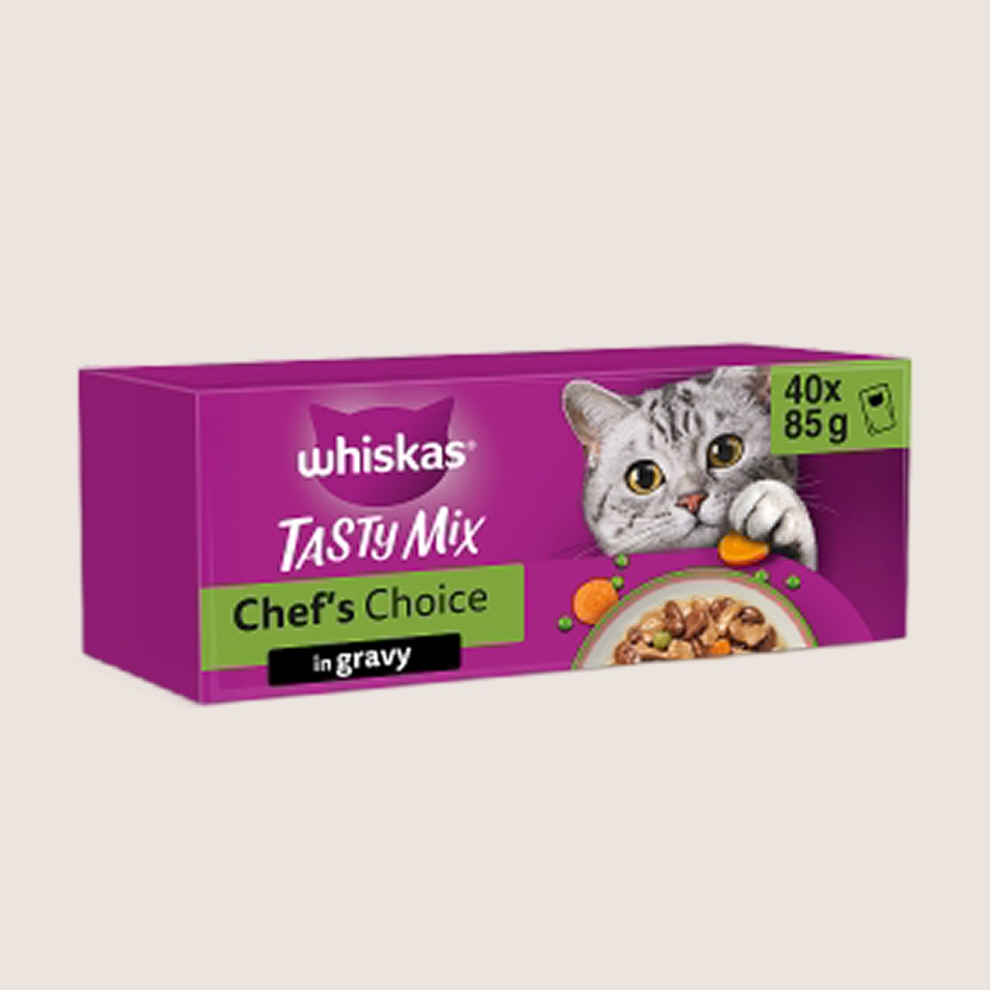 Whiskas 1+ TASTY MIX Chefs Choice Wet Cat Food Pouches in Gravy With Taurine 40 x 85g