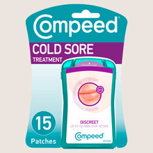 Compeed Hydrocolloid Cold Sore Treatment Patches (15 Invisible Plasters for Cold Sores) - 12 Hours Protection from Water, Bacteria & Viruses - Discreet, Easy to Apply Patches with Patch Applicator