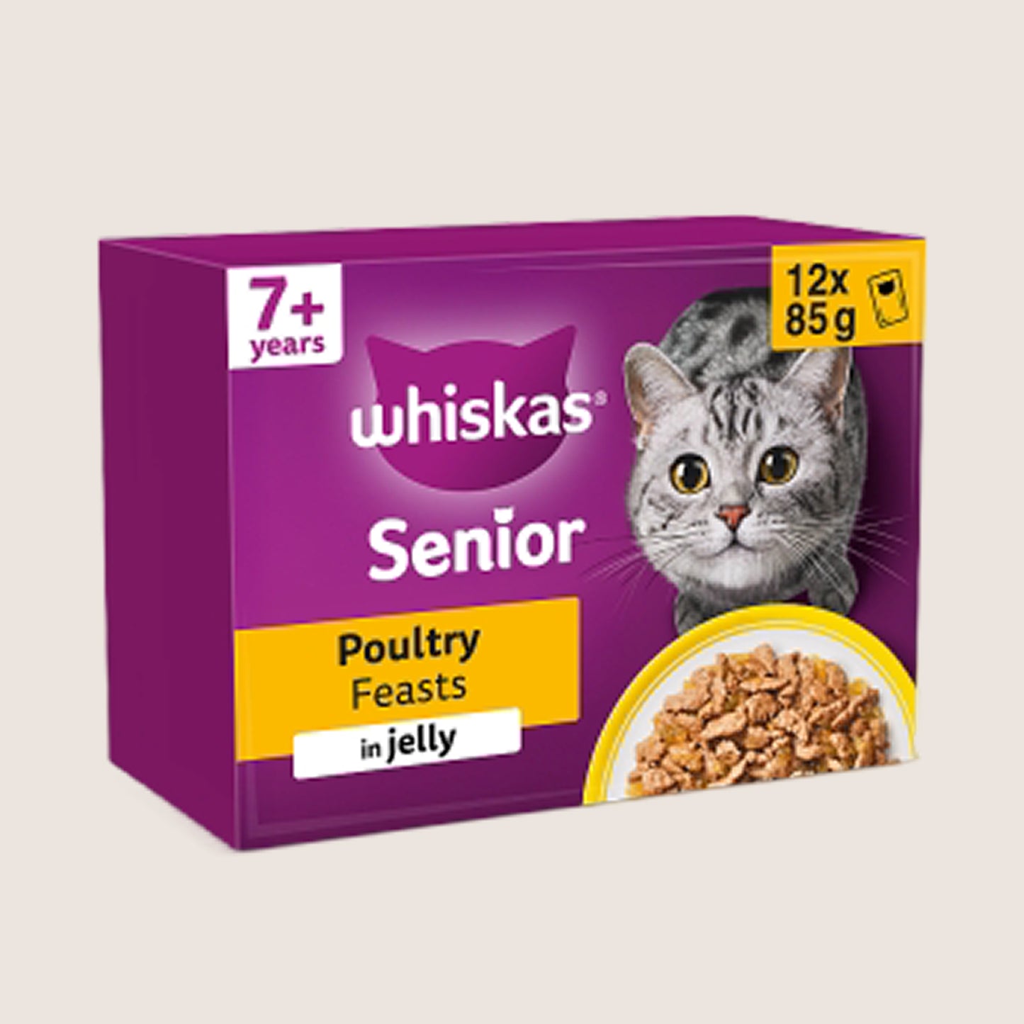 Whiskas Senior 7+ POULTRY Feasts Wet Cat Food Pouches in Jelly No Artificial Additives 12 x 85g