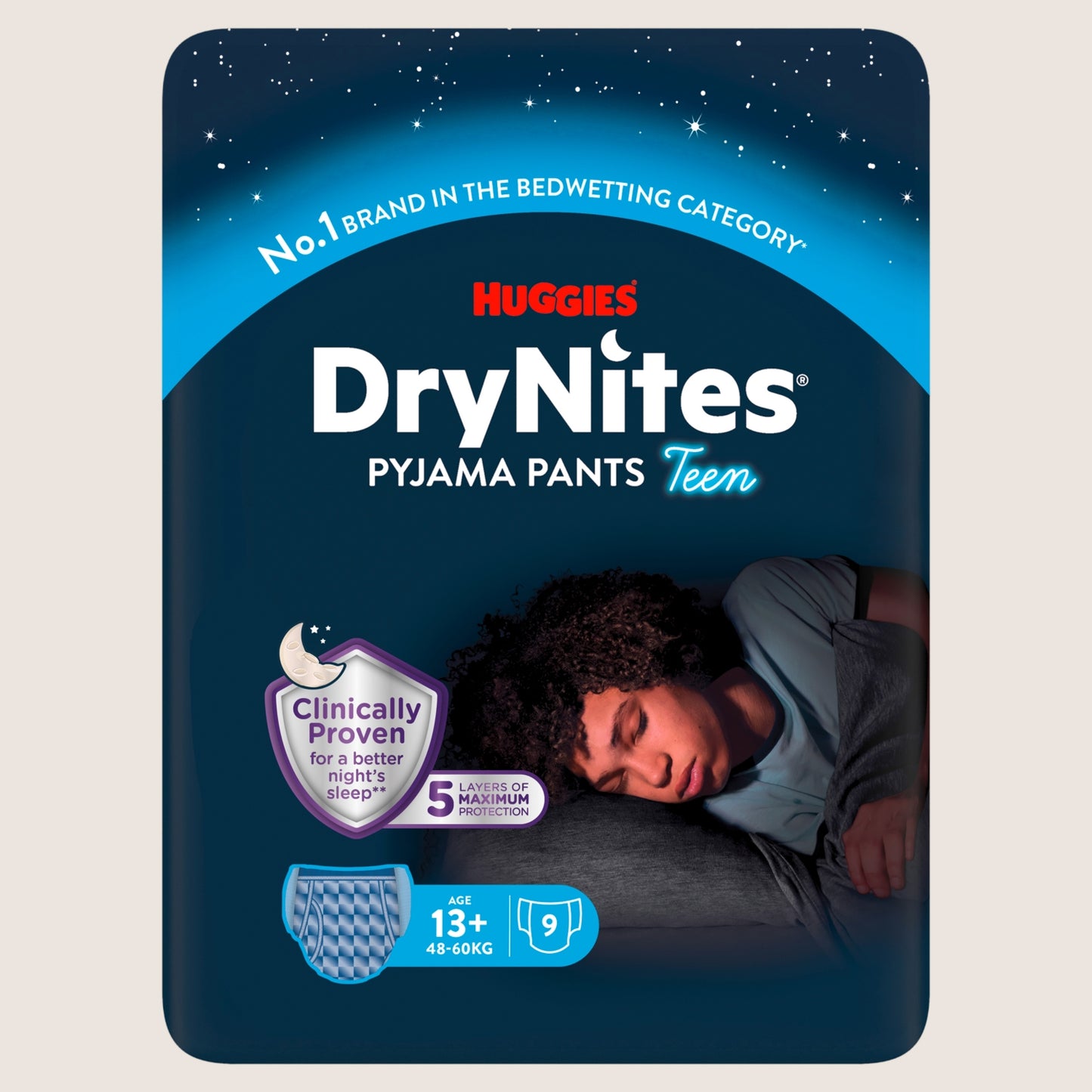Huggies DryNites Boy Pyjama Pants for Bedwetting 13+ 48-60kgs x 9 pants Gentle Formula
