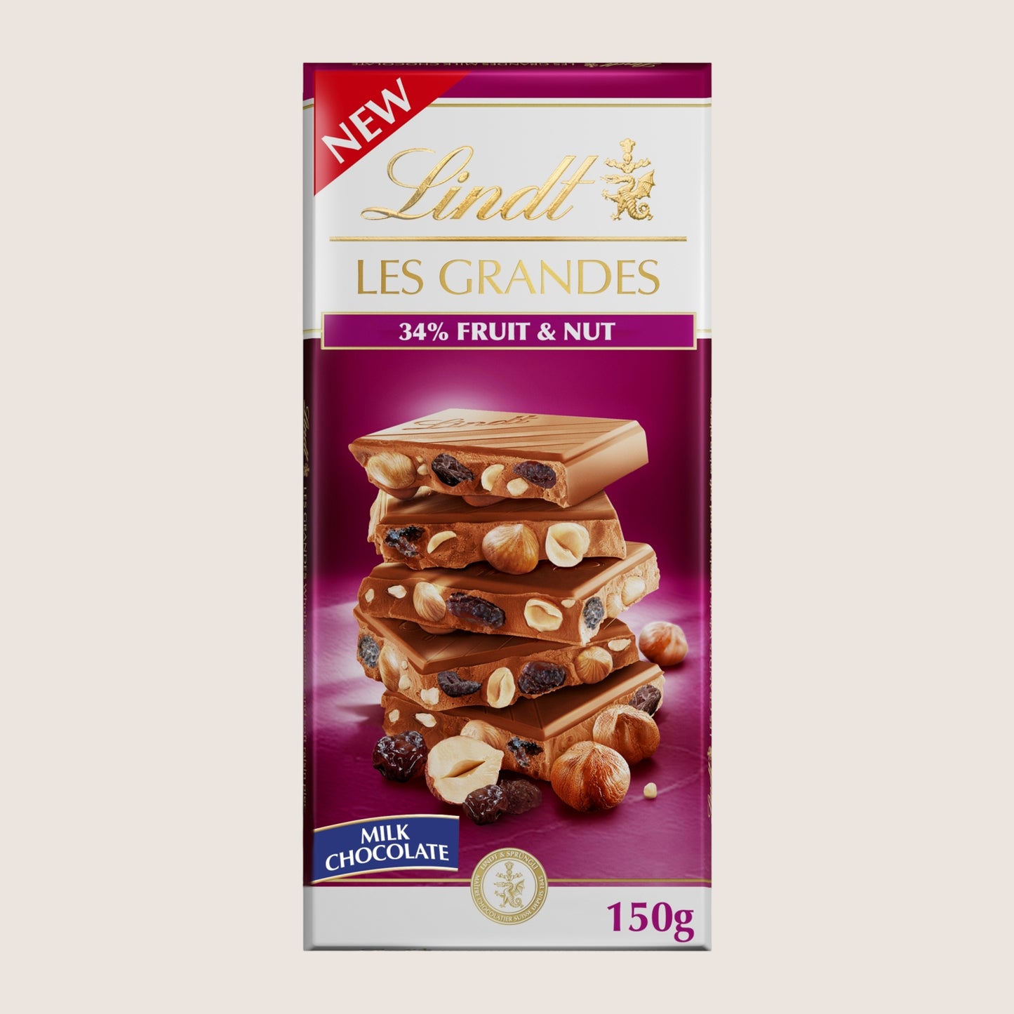 Lindt Les Grandes Milk Chocolate Fruit & Nut Bar 150g