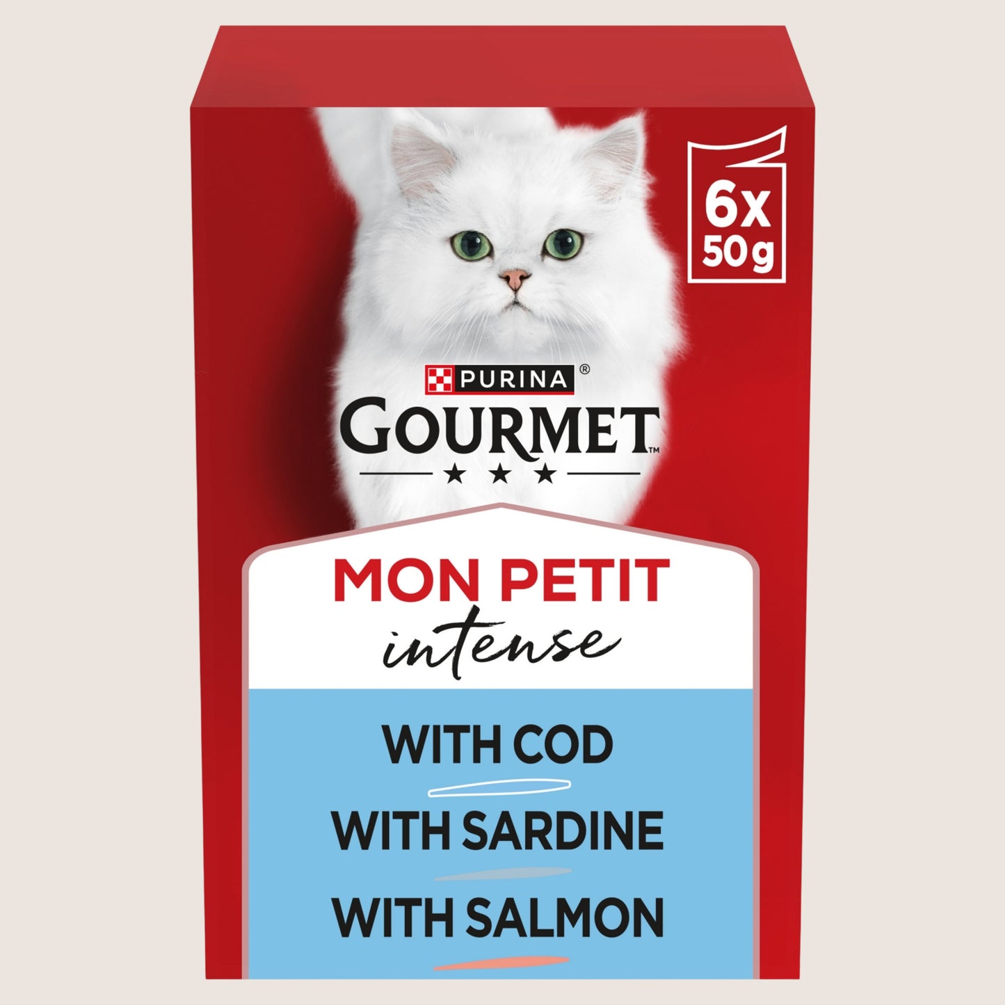 Gourmet Mon Petit Fish Variety Cod, Sardine, Salmon Wet Cat Food With Taurine 6x50g