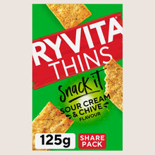 Ryvita Snack It Thins Sour Cream and Chive Flatbread Snacks Free From Artificial Additives 125g