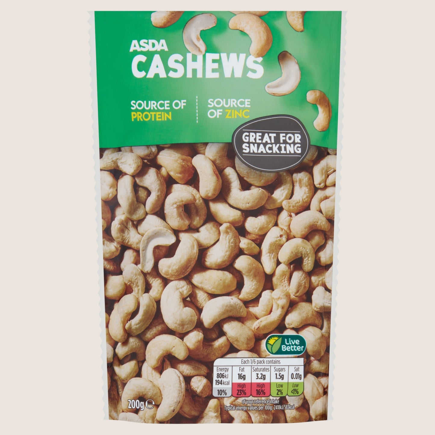 ASDA Cashews Multipack 200g