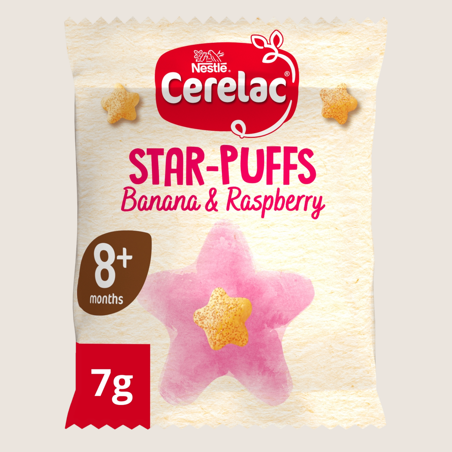 Cerelac Banana & Raspberry Star-Puffs Baby Finger Food 8+ Months No Artificial Additives 7g