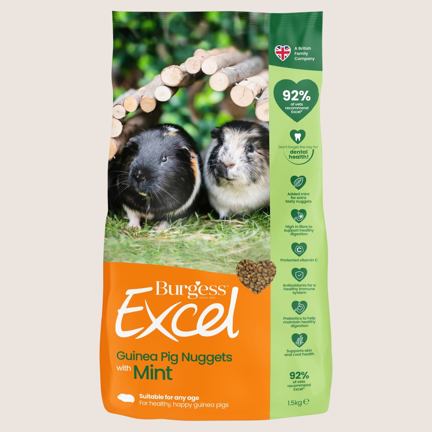 Burgess Excel Guinea Pig Nuggets with Mint Nutritionally Complete 1.5kg