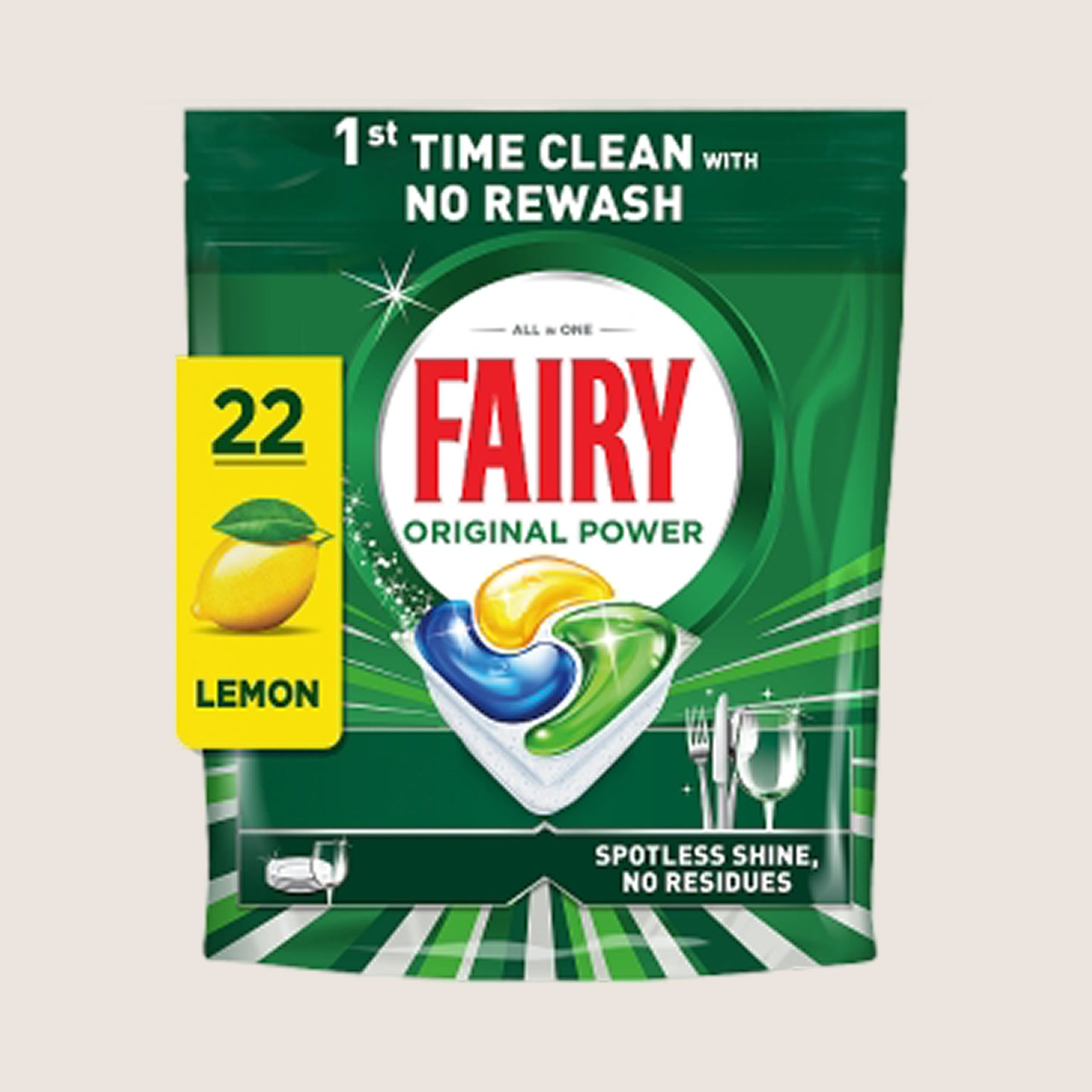 Fairy Original Power Dishwasher Tablets Lemon, 22 Capsules