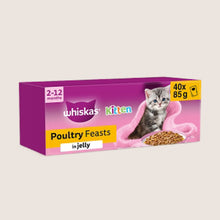 Whiskas Kitten 2-12 mnths POULTRY Feasts Wet Cat Food Pouches in Jelly For Growing Pets 40 x 85g