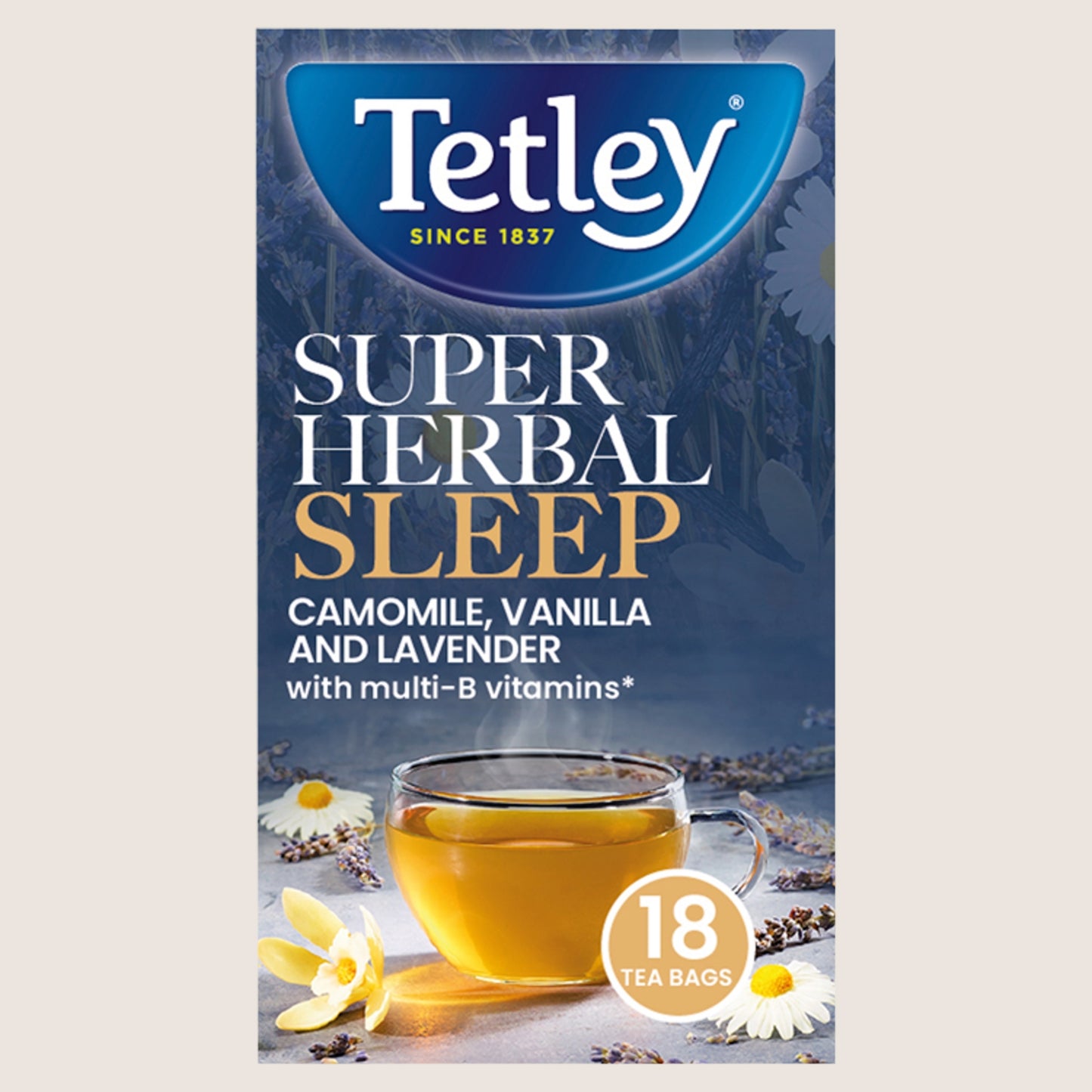 Tetley Super Herbal Sleep Camomile, Vanilla and Lavender 18 Tea Bags No Artificial Additives 27g