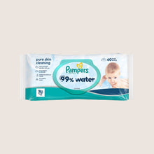 Pampers 99% Water Baby Wipes, 60 Baby Wet Wipes Dermatologist Tested