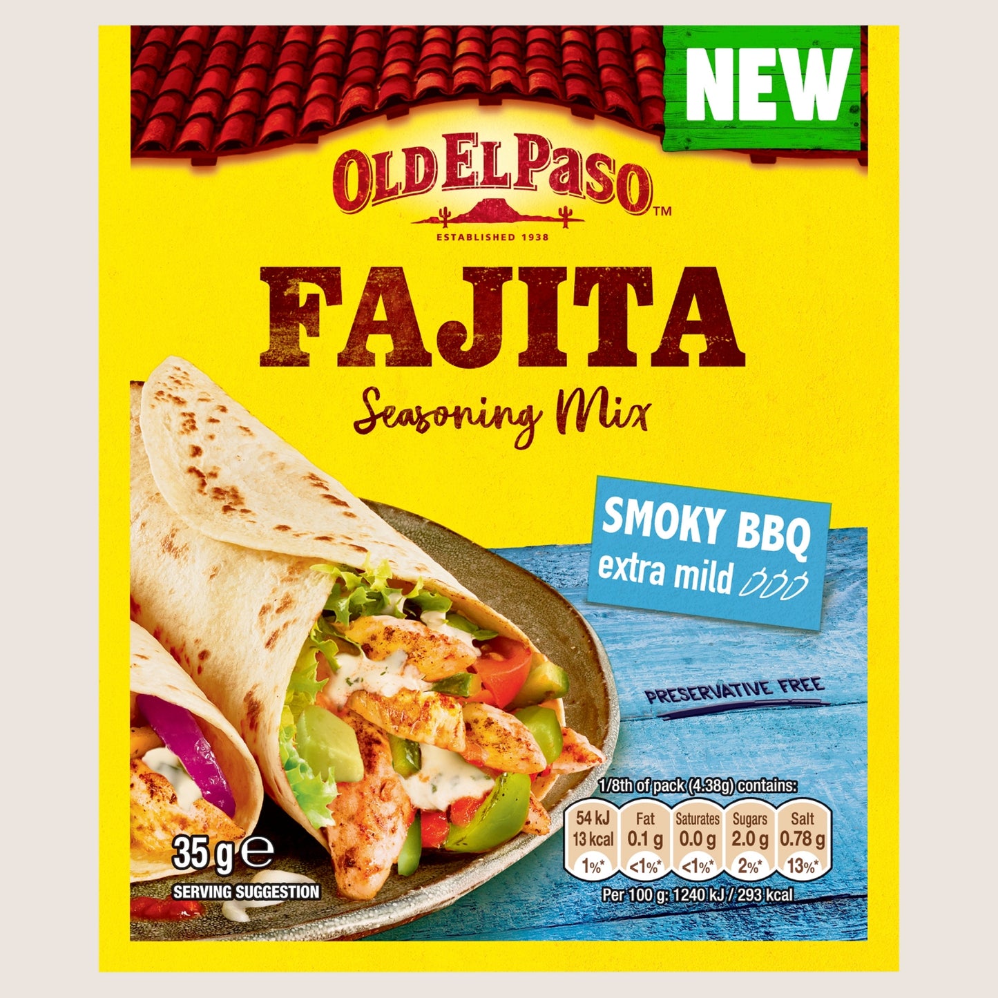 Old El Paso Extra Mild Smoky BBQ Fajita Seasoning Mix Vegan Friendly 35g