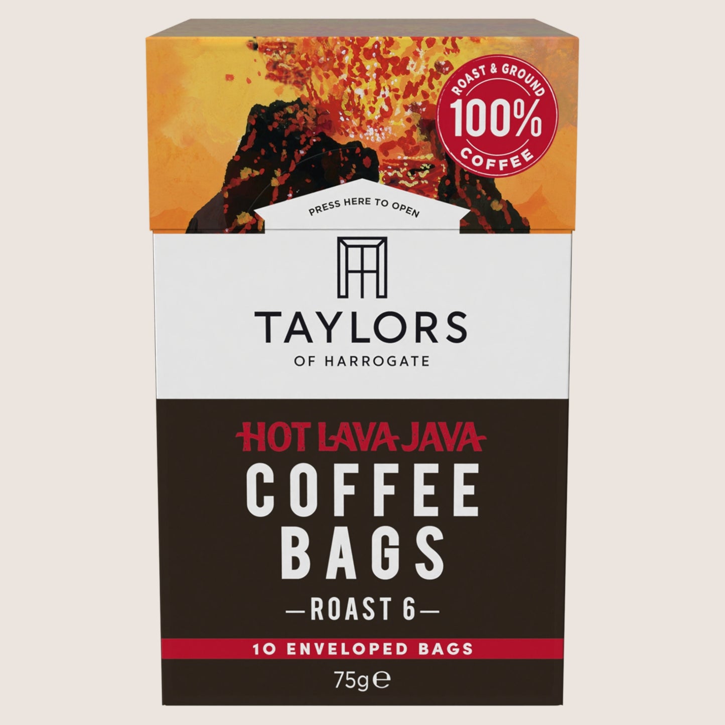 Taylors of Harrogate 10 Hot Lava Java Enveloped Coffee Bags No Artificial Additives 75g