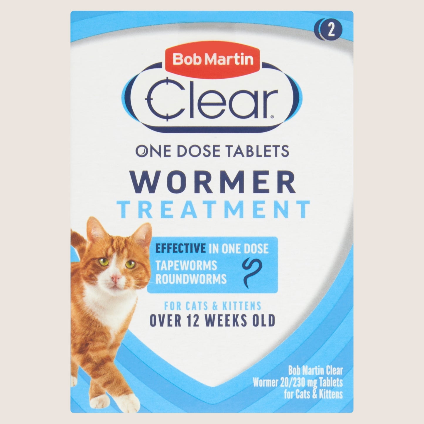 Bob Martin Clear Wormer Treatment for Cats & Kittens Over 12 Weeks Old 2 Tablets For Growing Pets