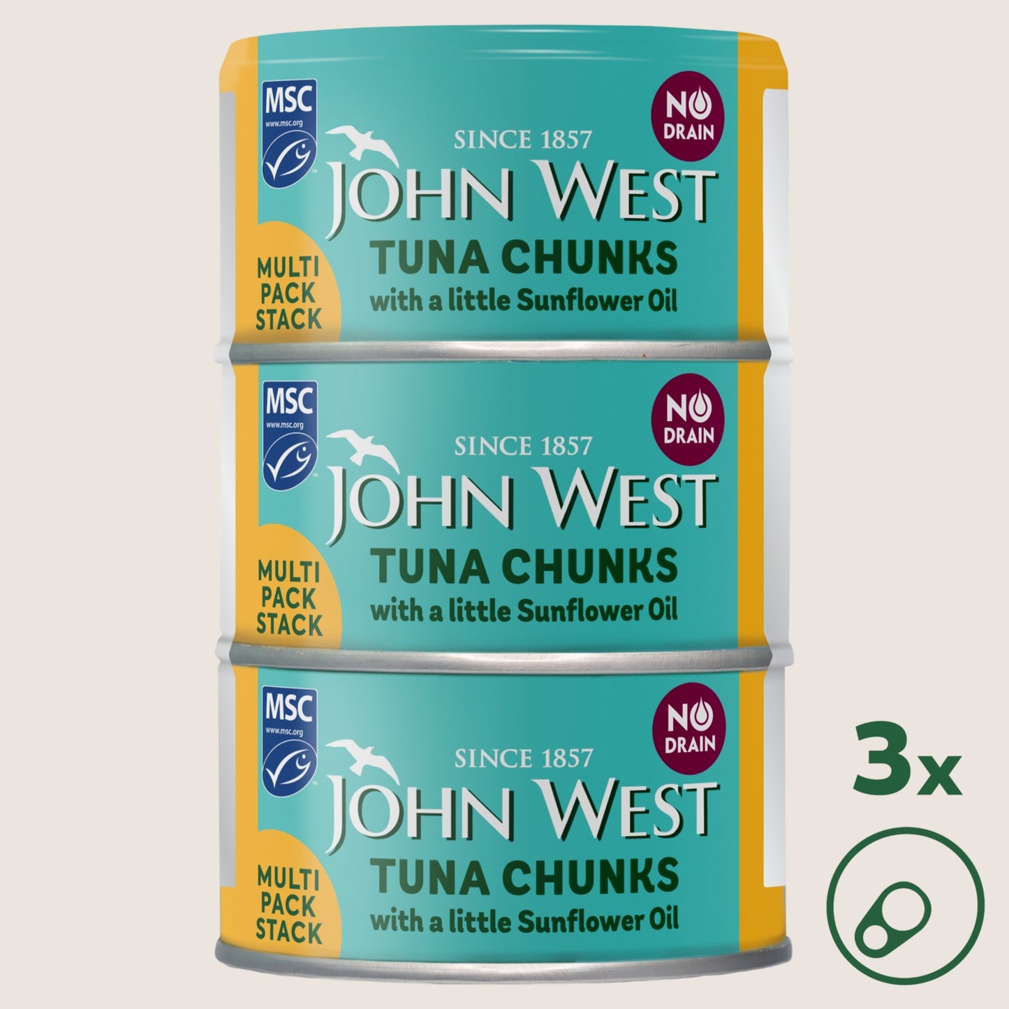 John West No Drain Tuna Chunks with a Little Sunflower Oil MSC High in Protein 3x100g