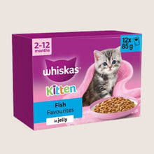 Whiskas Kitten 2-12 mnths FISH Favourites Wet Cat Food Pouches in Jelly For Growing Pets 12 x 85g