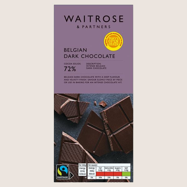Waitrose Belgian Dark Chocolate 72% Pure Indulgence 180G