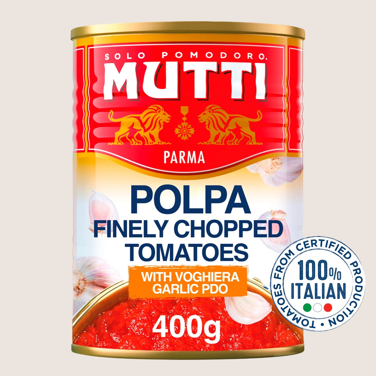 Mutti Finely Chopped Tomatoes with Garlic Sun Ripened Tomatoes 400g