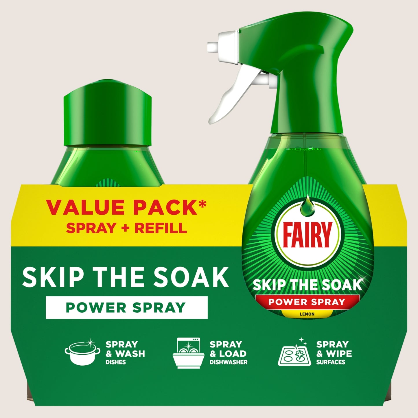 Fairy Skip the Soak Dish Power Spray + Refill Lemon 2x500ml 500ml