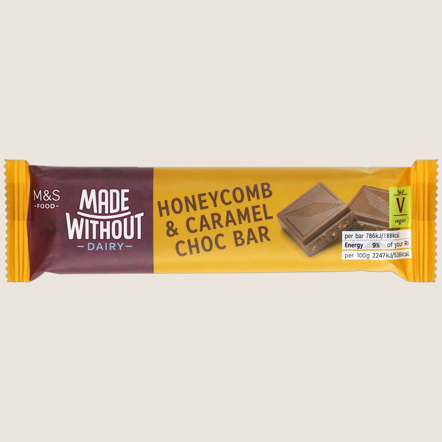 M&S Made Without Dairy Honeycomb And Caramel Choc Bar 35 g