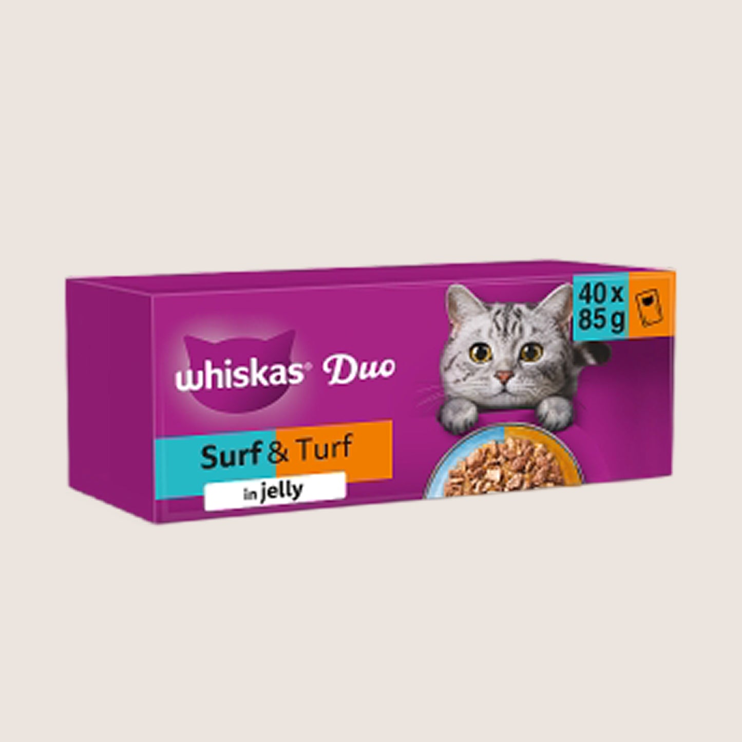Whiskas 1+ DUO Surf & Turf Wet Cat Food Pouches in Jelly With Taurine 40 x 85g