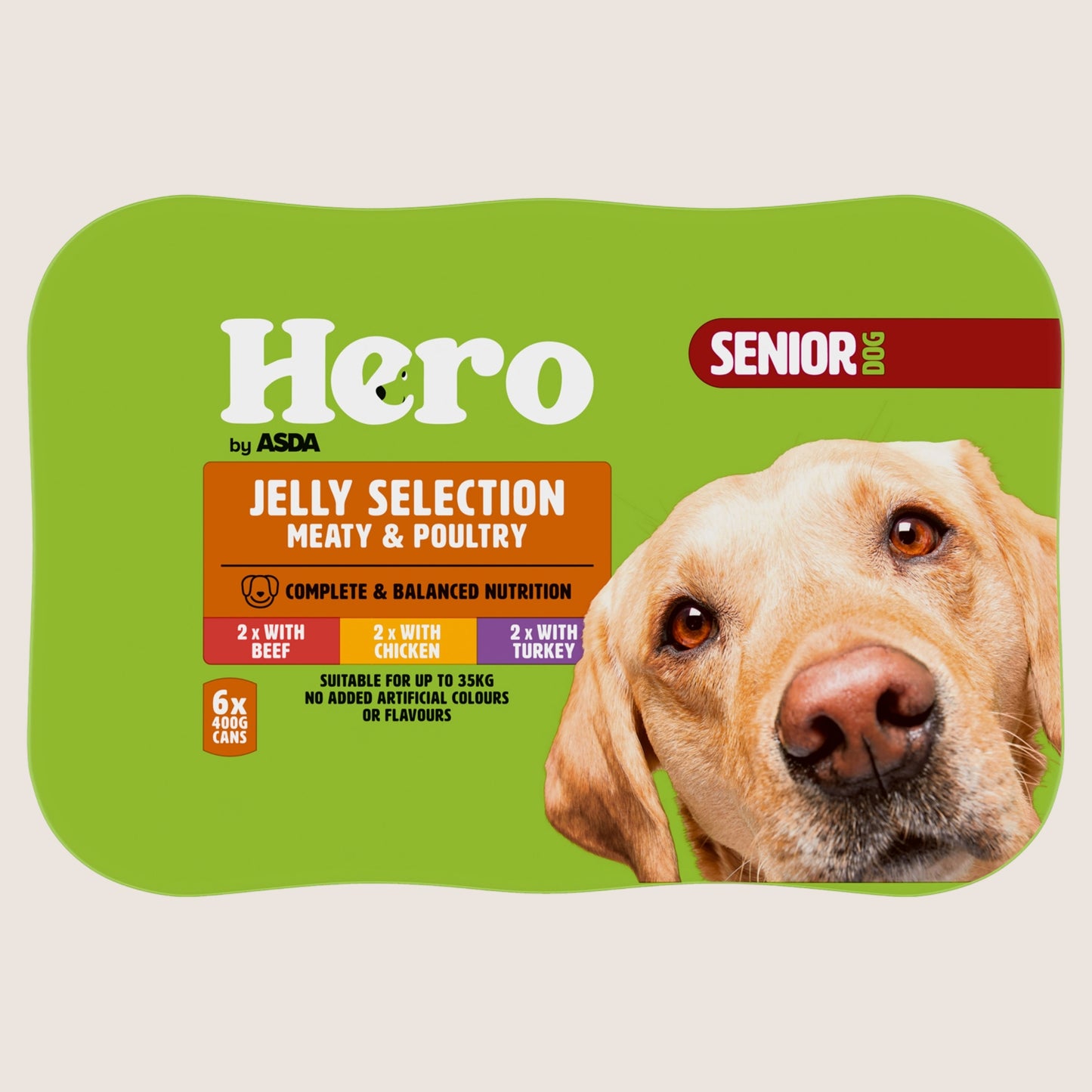 Hero by ASDA Hero Senior Dog Meaty & Poultry Jelly Selection Complete Nutrition 6 x 400g