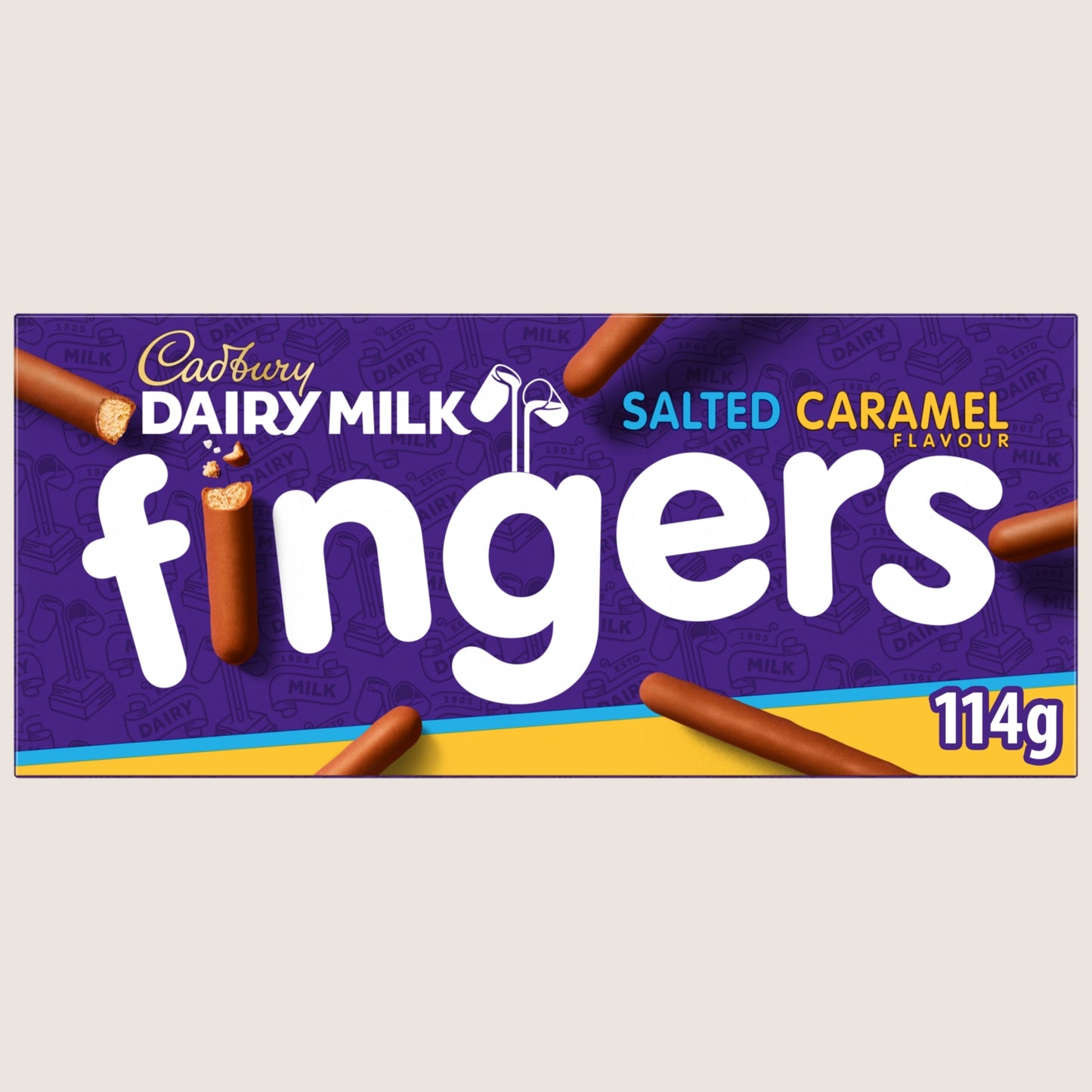 Cadbury Dairy Milk Fingers Salted Caramel Flavour Biscuits Free From Artificial Additives 114g