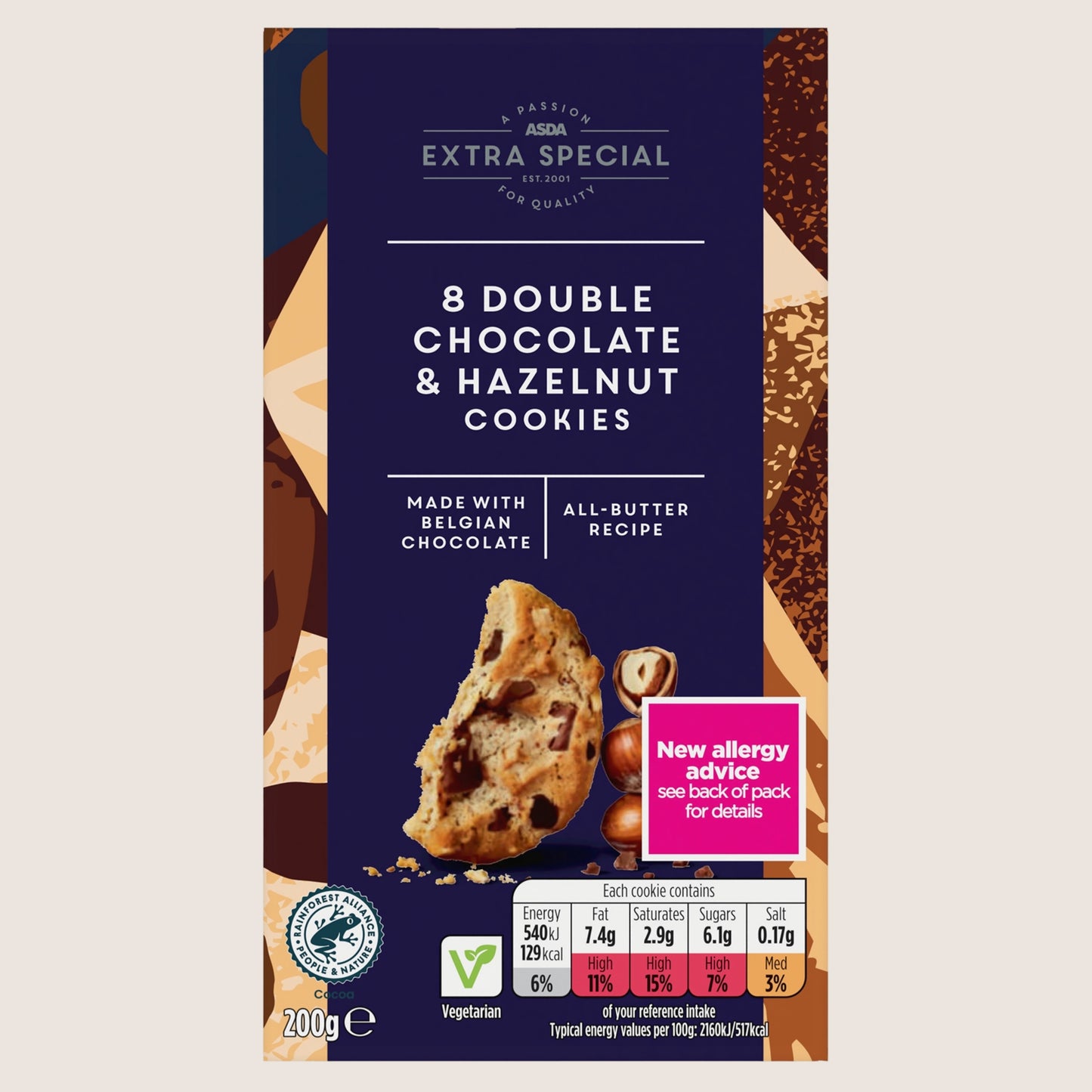 ASDA Extra Special Extra Special 8 Double Chocolate & Hazelnut Cookies Chocolate 200g