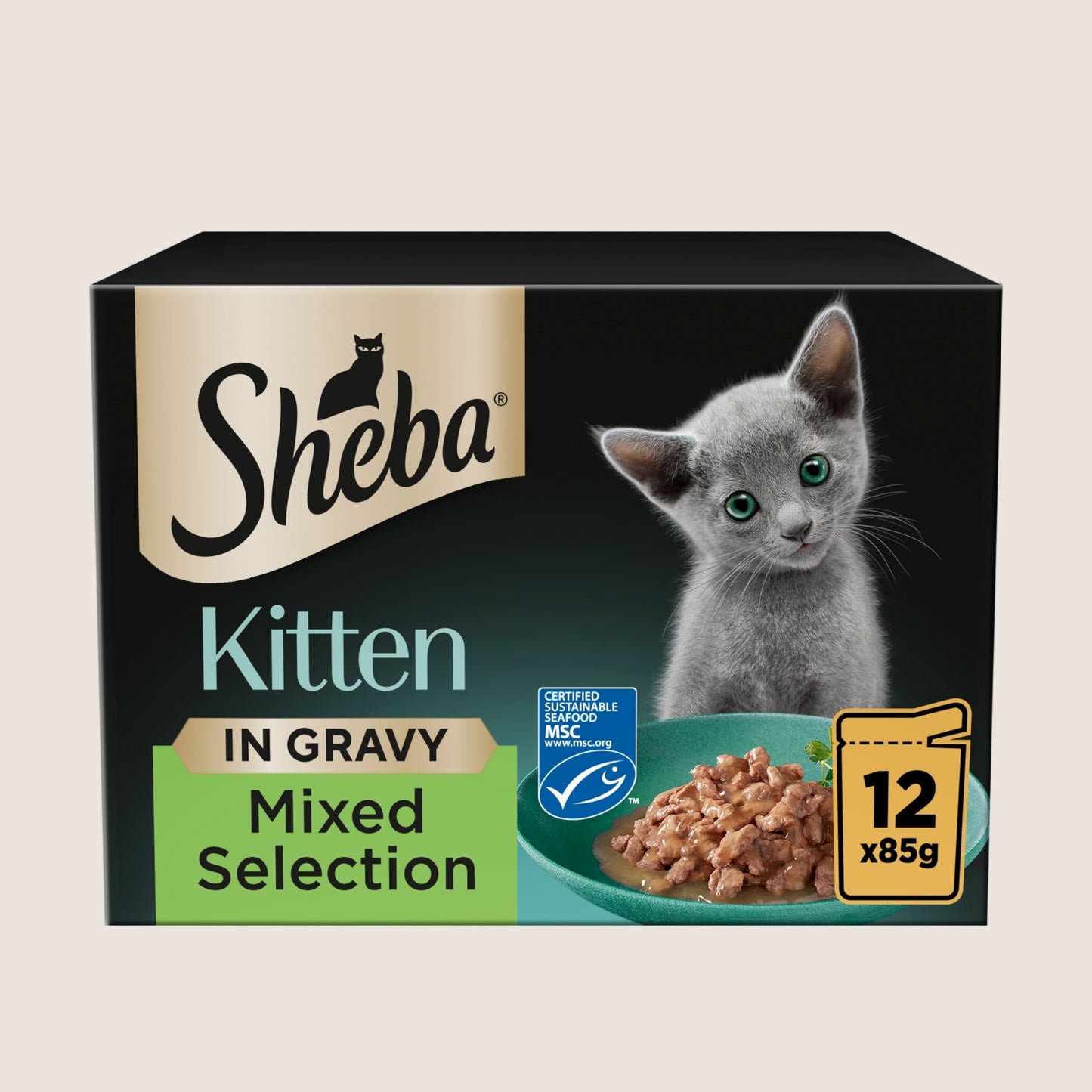 Sheba Mixed Selection Kitten Wet Cat Food in Gravy Pouch For Growing Pets 12 x 85g
