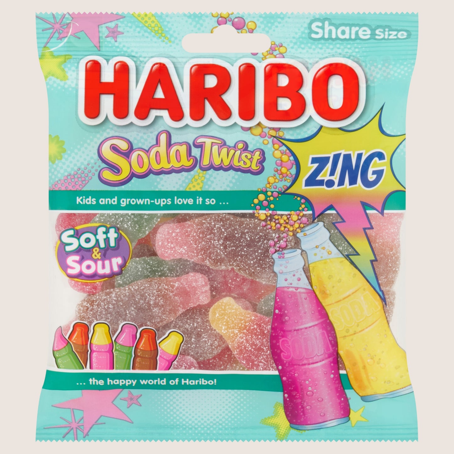 Haribo Soda Twist Zing Fizzy Jelly Sweets Sharing Bag 175g