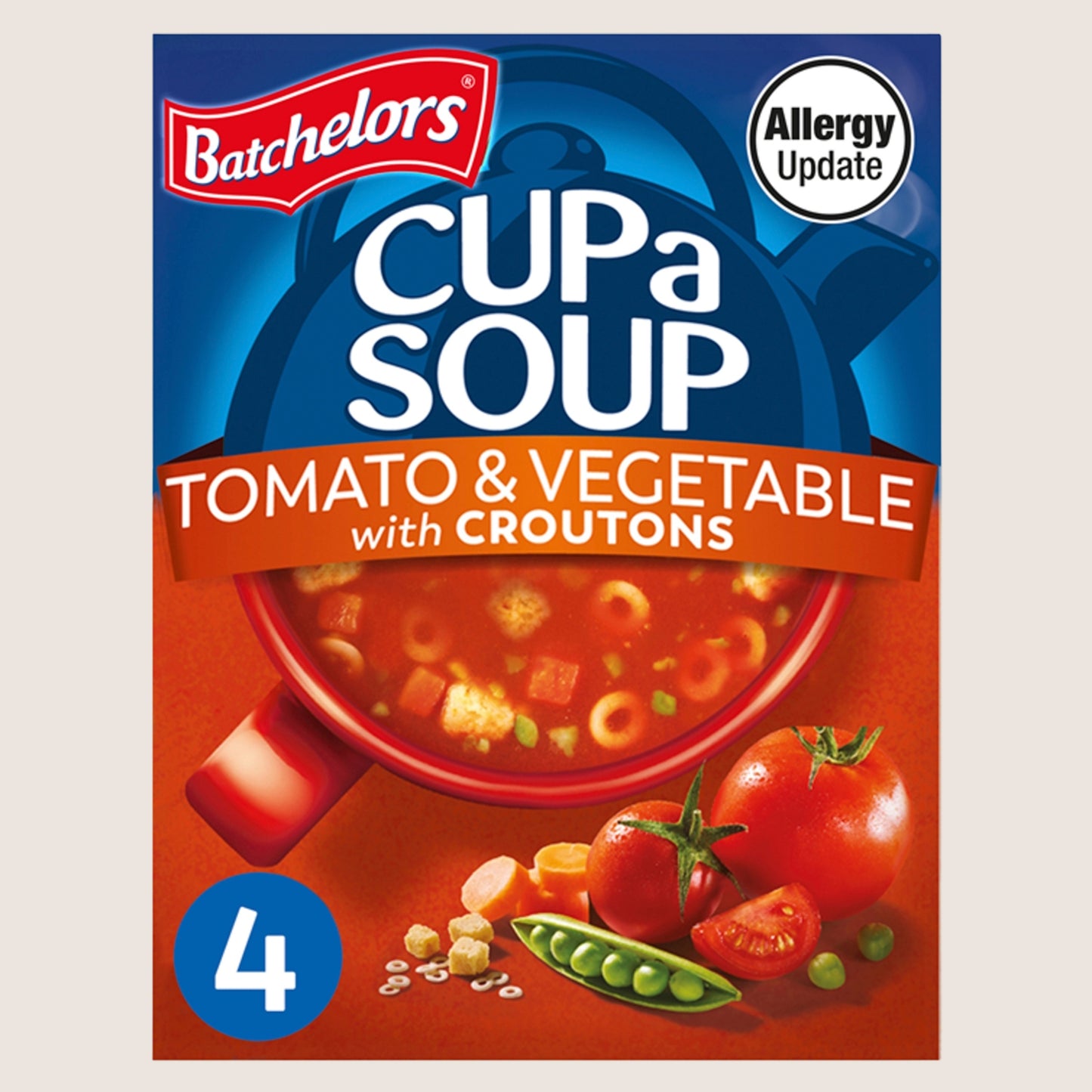 Batchelors Cup a Soup Tomato & Vegetable with Croutons 4 Instant Soup Sachets No Artificial Additives 104g