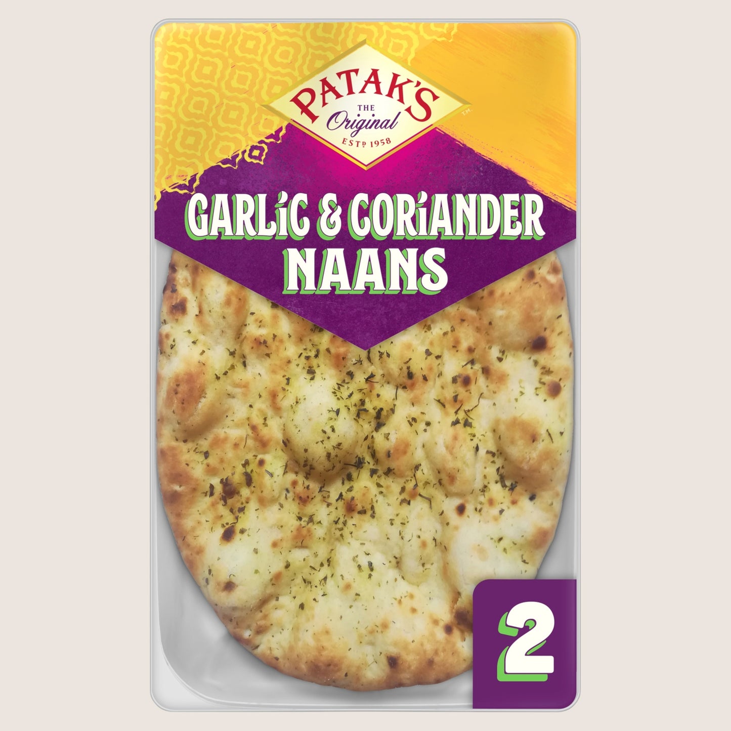 Patak's Garlic & Coriander Naan Breads x 2 No Artificial Additives