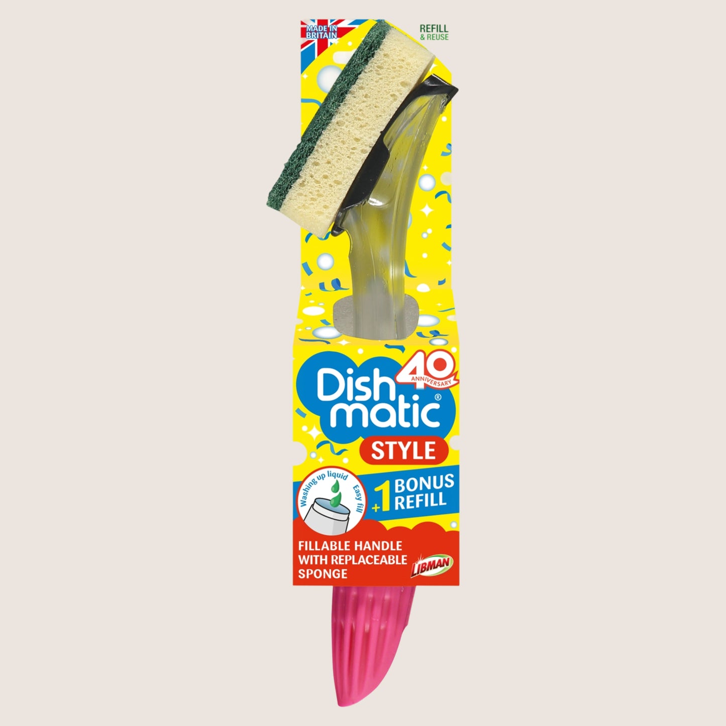 Dishmatic Style Fillable Washing Up Handle and Bonus Refill