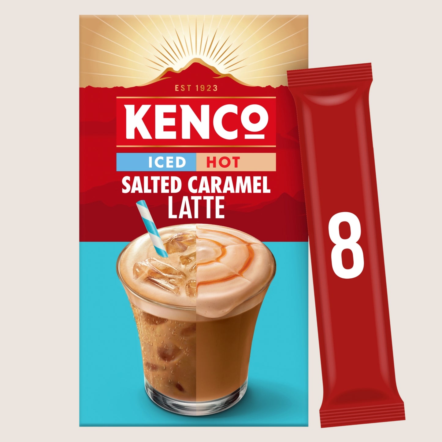 Kenco Iced Hot Salted Caramel Latte Instant Coffee Sachets x8 No Artificial Additives