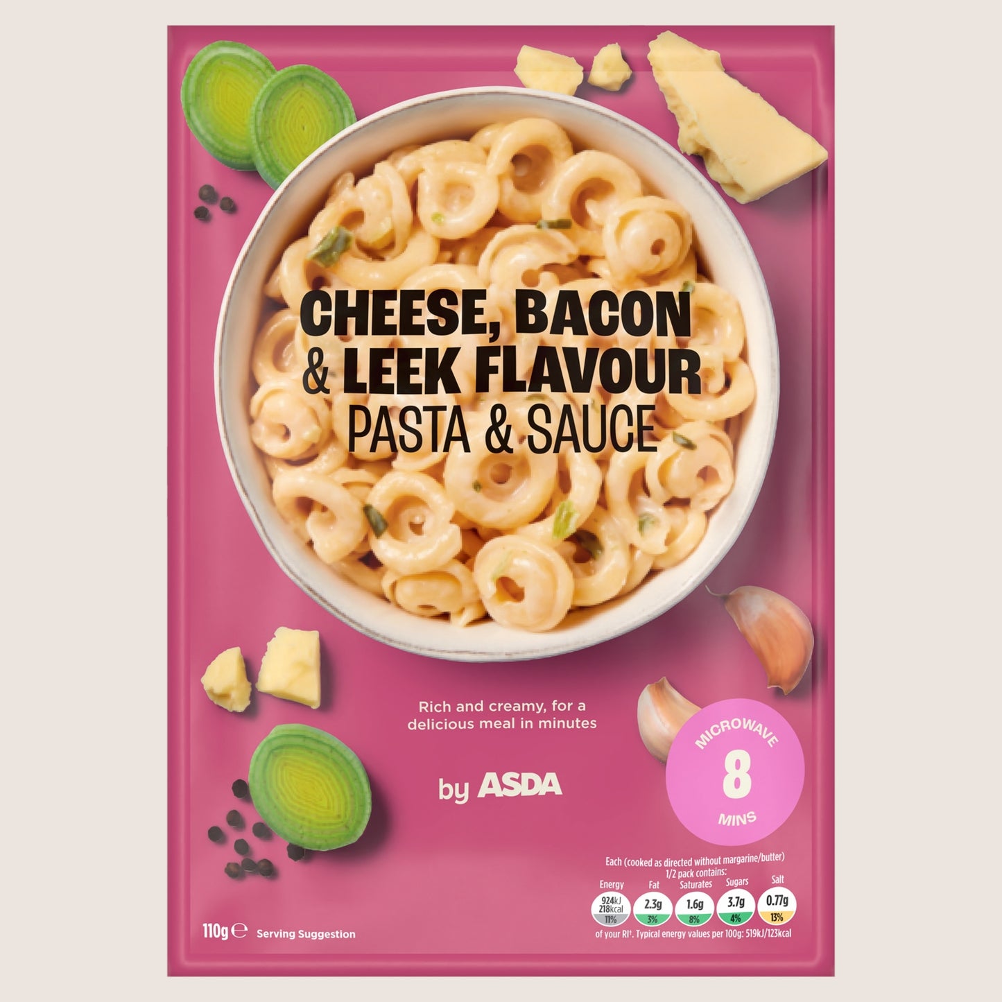 ASDA Cheese, Bacon & Leek Flavour Pasta & Sauce No Artificial Additives 110g