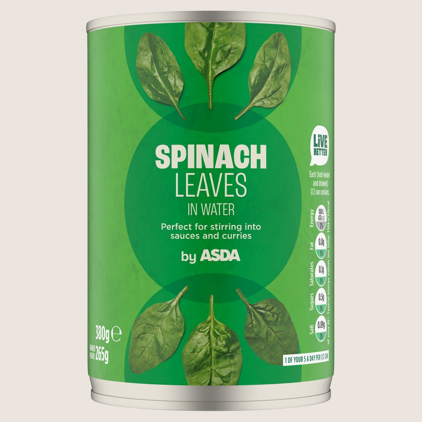 ASDA Spinach Leaves in Water In Spring Water 380g