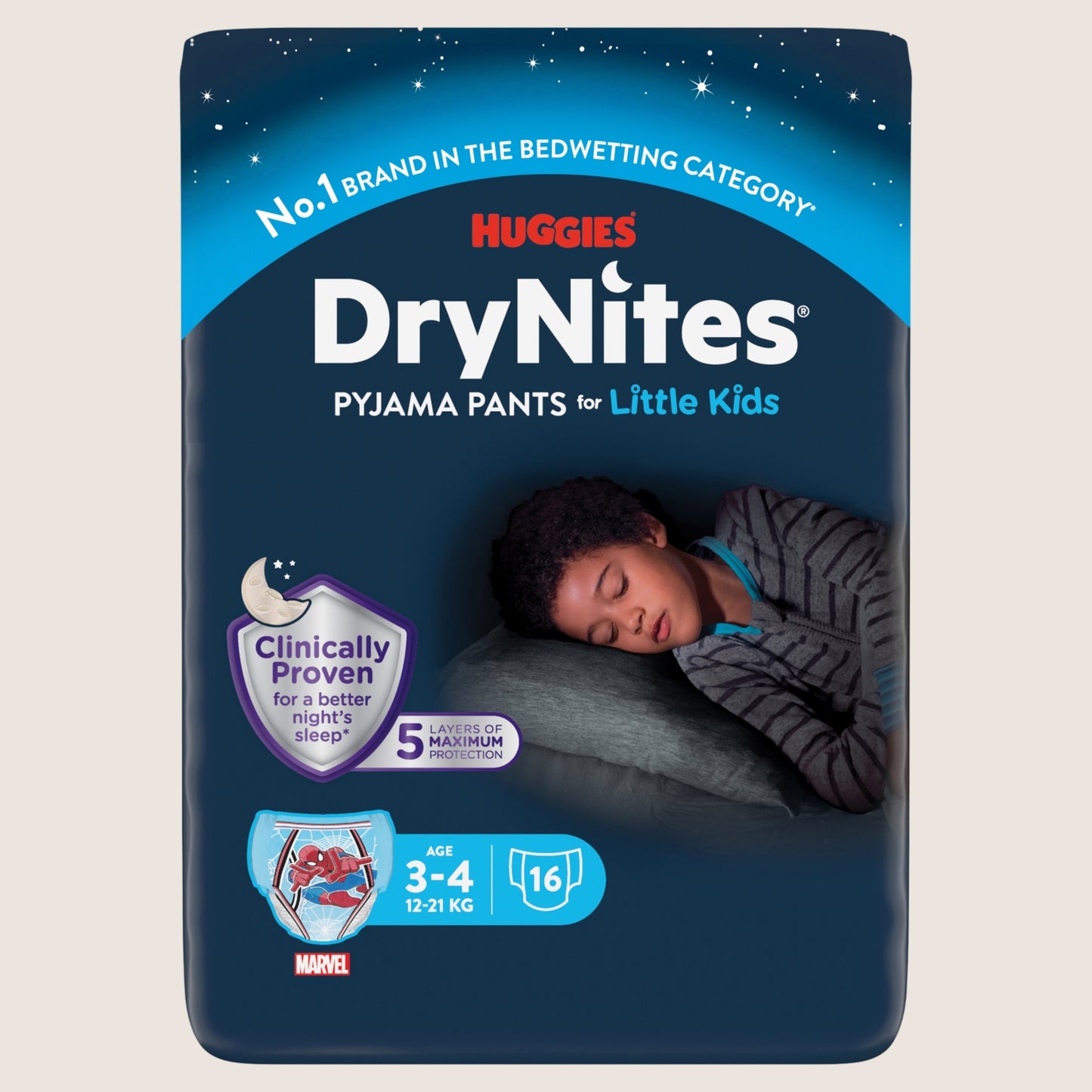 Huggies DryNites Bedwetting Pyjama Nappy Pants Boy 3-4yrs 16 Pants Gentle Formula