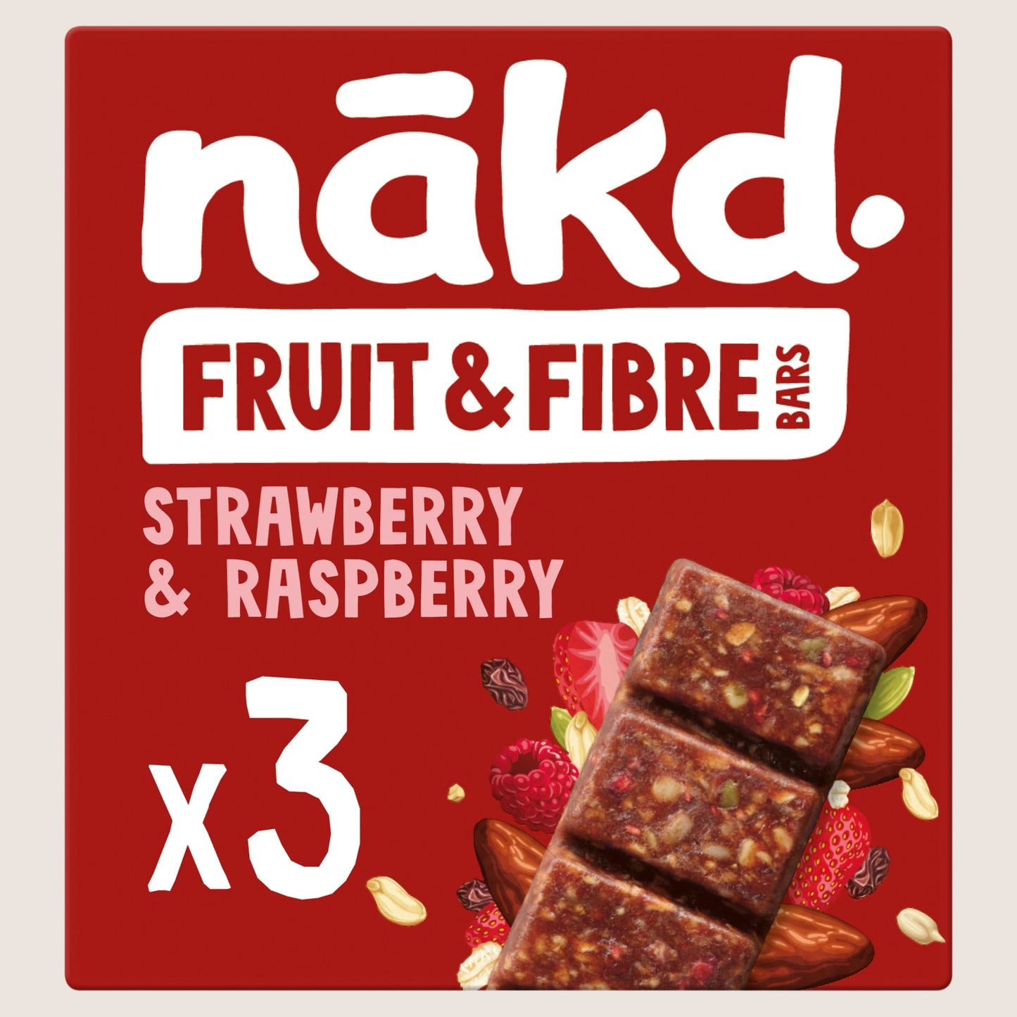 Nakd Fruit & Fibre Strawberry & Raspberry Bars Gluten Free 3 x 44g