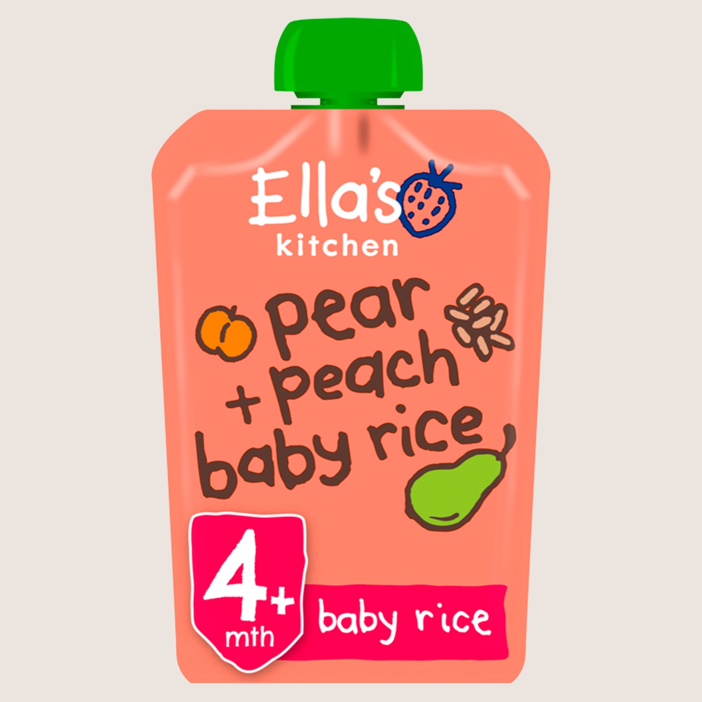 Ella's Kitchen Organic Pear and Peach Baby Rice Baby Pouch 4+ Months 120g