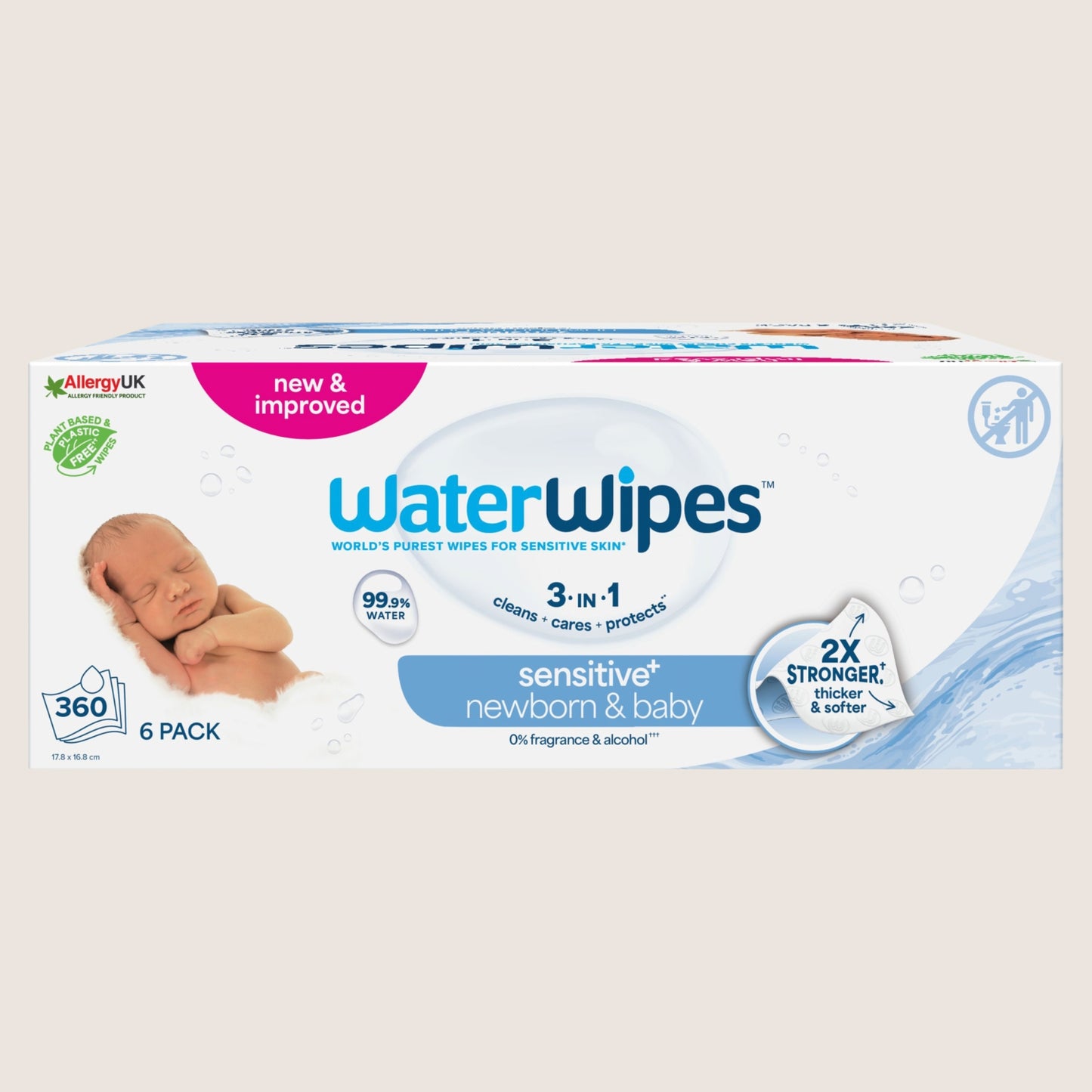 WaterWipes Sensitive+ Newborn & Baby Wipes, 3-In-1 Cleans Cares Protects, 99.9% Water Unscented Sensitive Skin 360 Count