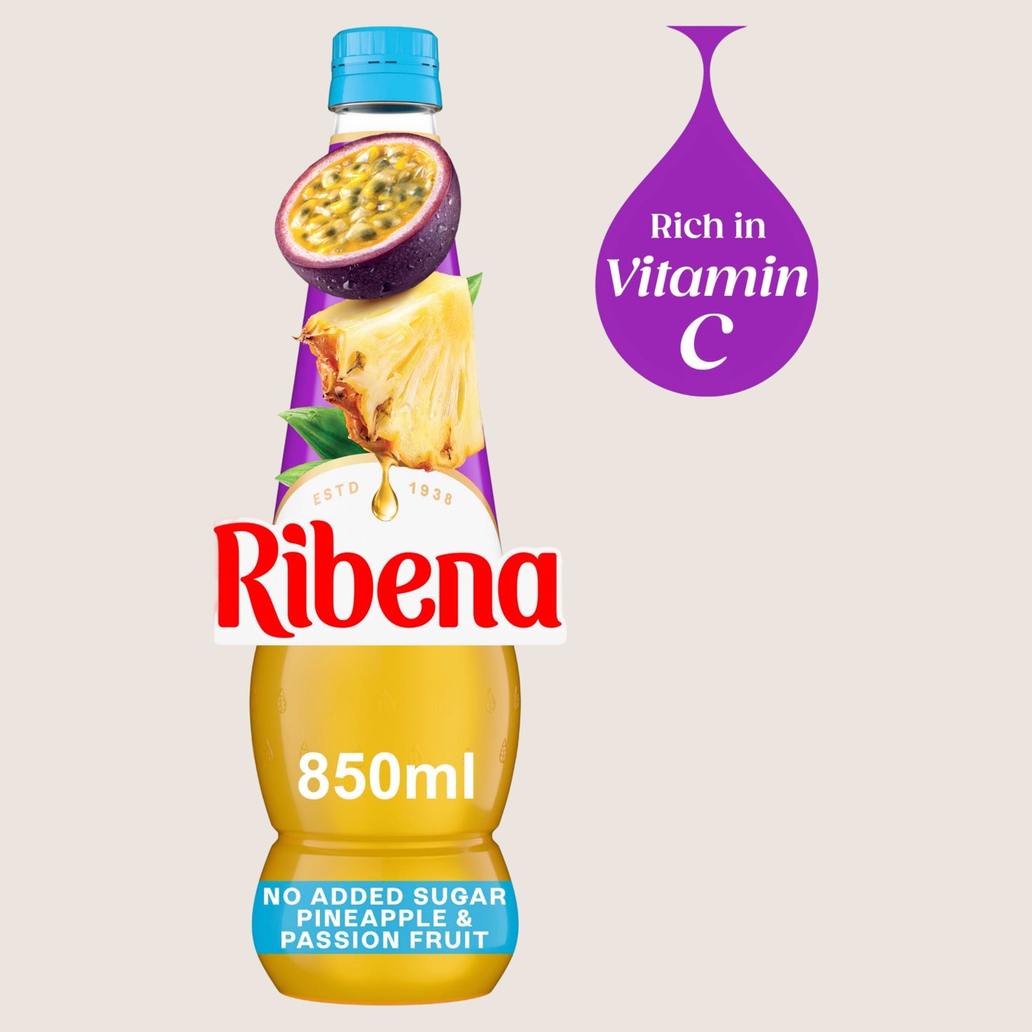 Ribena Pineapple and Passion Fruit Squash No Added Sugar 850ml